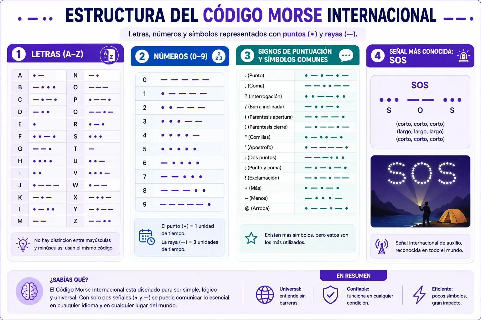 International Morse Code structure — letters and numbers chart